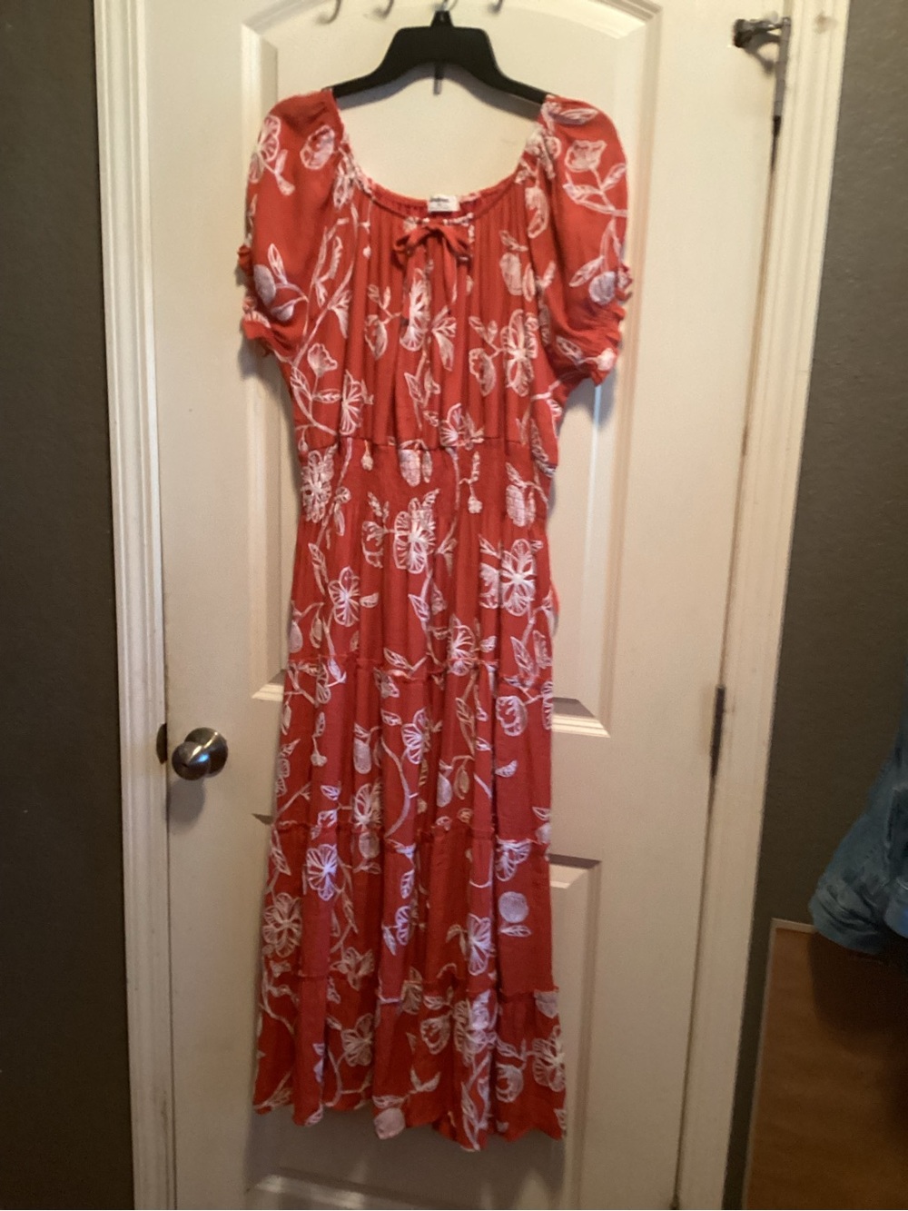 Rust Floral Maxi Dress with Gathered Neckline - Picture 10 of 13